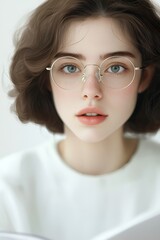 Young Woman with Glasses and Natural Beauty Portrait