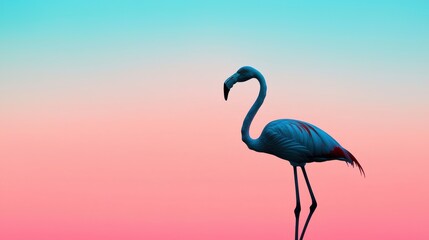 Flamingo standing against a vibrant gradient sky