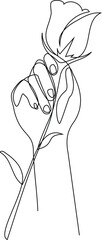 Minimalist One Line Drawing of a Hand Holding a Rose | Elegant Floral Illustration | Modern Continuous Line Art symbolizing elegance, romance, and simplicity. This modern floral illustration is perfec