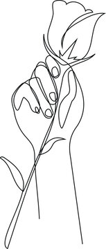 Minimalist One Line Drawing of a Hand Holding a Rose | Elegant Floral Illustration | Modern Continuous Line Art symbolizing elegance, romance, and simplicity. This modern floral illustration is perfec