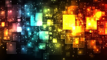 Fototapeta premium Abstract Digital Network Background Glowing Colorful Squares and Lines