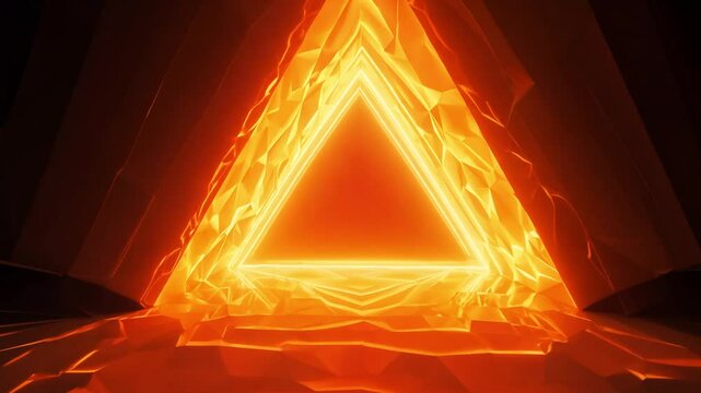 Rotating luminous geometric shapes in fiery oranges, reds and backlit, the shapes cast long, shifting shadows, establishing video