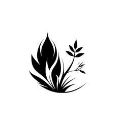 Black and White Floral Design: Elegant Plant Leaves in Circle. Minimalist Botanical Illustration, Nature Graphic, Simple Vector Art.