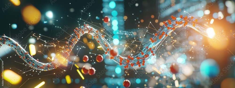 Aufkleber a dna strand being analyzed by a high-tech bioinformatics platform.