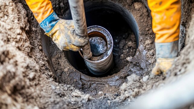 A close-up shot of a plumber repairing underground pipes in a municipal water supply project, Municipal pipe repair scene, Practical and precise style
