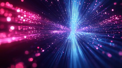 Obraz premium Abstract Light Speed Streaks in Pink and Blue with Sparkling Particles