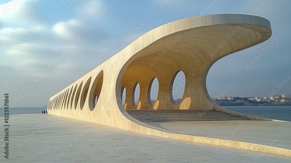 Poster coastal concrete structure with circular openings
