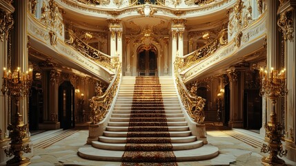 Obraz premium Grand Staircase in a Gilded Palace: Opulent Architecture and Interior Design