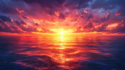A breathtaking and dramatic sunset unfolding over the ocean seaside landscape photography tranquil atmosphere wide angle beauty