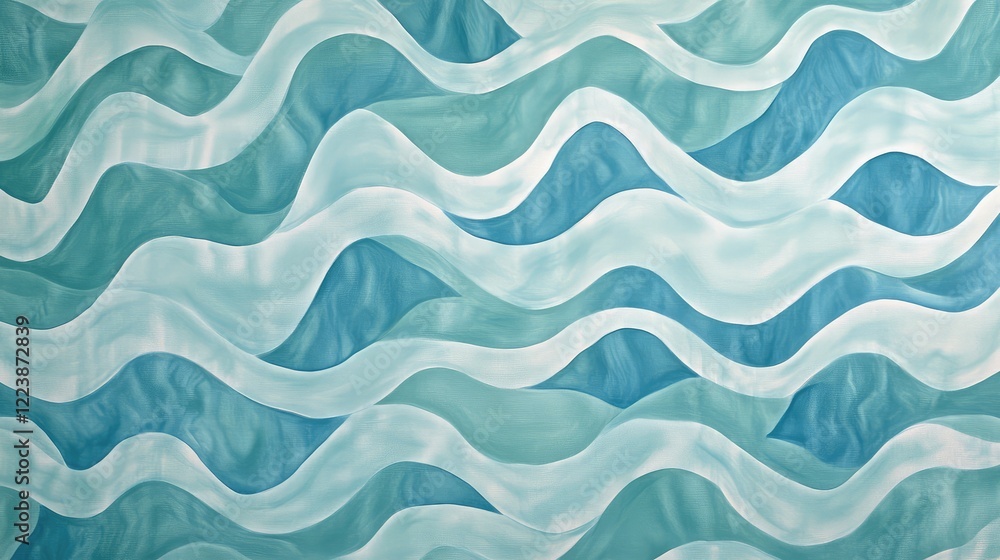 Poster abstract waves with gradient blues and greens, creating a cool and refreshing pattern reminiscent of