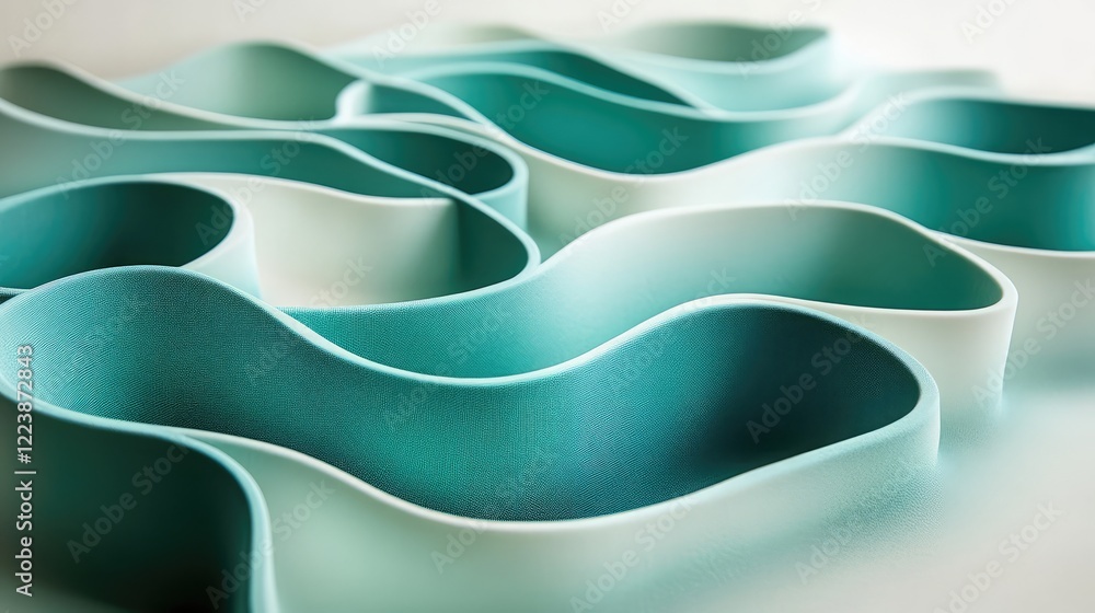 Poster abstract waves with gradient blues and greens, creating a cool and refreshing pattern reminiscent of