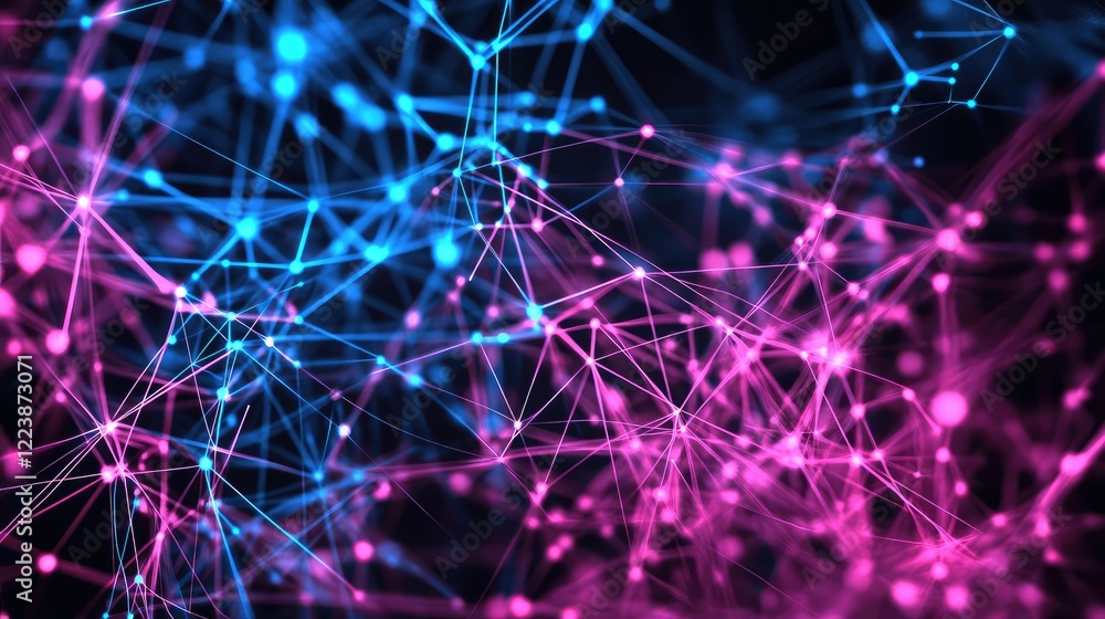 Poster a backdrop of intersecting neon lines in vibrant magenta and cyan, forming a futuristic grid pattern