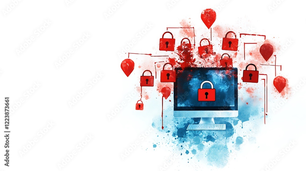 Aufkleber digital security concept with lock and computer graphics