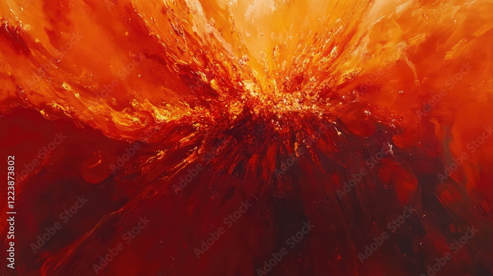 Aufkleber a fiery burst of red and orange powders colliding in motion, creating an intense and energetic displ