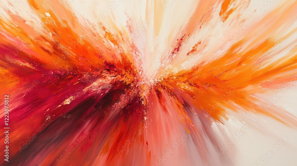 Aufkleber a fiery burst of red and orange powders colliding in motion, creating an intense and energetic displ