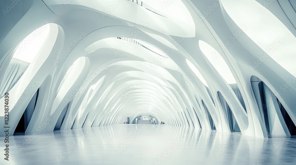 Aufkleber a futuristic urban transit hub with clean architecture, geometric patterns, and soft lighting, creat