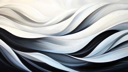 Obraz premium A high-contrast abstract pattern of bold black and white waves curving dynamically in an optical illusion style.