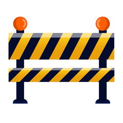 Illustration of traffic road barrier or construction barrier with warning lights in yellow stripes color isolated on white background. Road block vector illustration. Under construction sign.