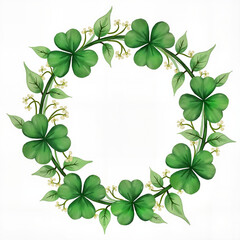Fototapeta premium Green clover wreath with flowers, symbolizing luck and celebration