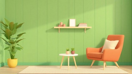 Modern Living Room Interior Design with Green Walls