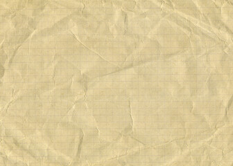 Crumpled old squared paper sheet texture. 