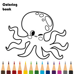 octopus coloring book pencils design