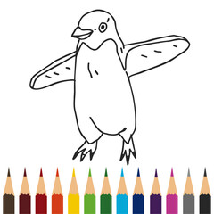 penguin coloring book  illustration, Hand drawn