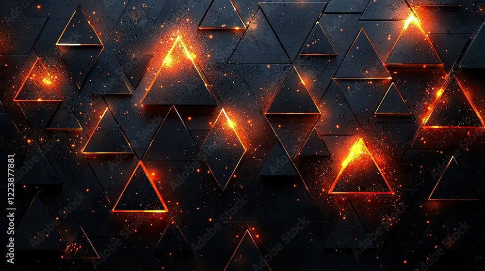 Poster glowing triangles abstract dark background design