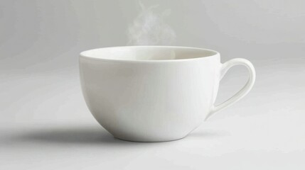 A steaming cup of hot beverage in a white mug.