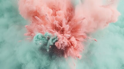 Fototapeta premium A soft and elegant explosion of pastel powders, including blush pink and mint green, creating a gentle and harmonious abstract image.