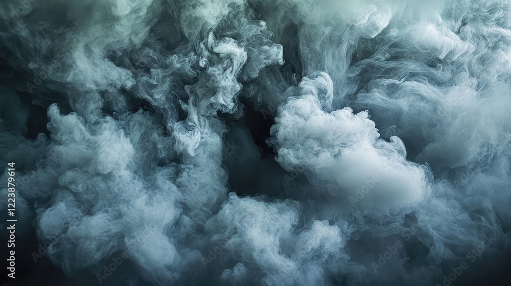 Poster beautiful smoke patterns in soft gray, merging and twisting in abstract forms against a blank backgr