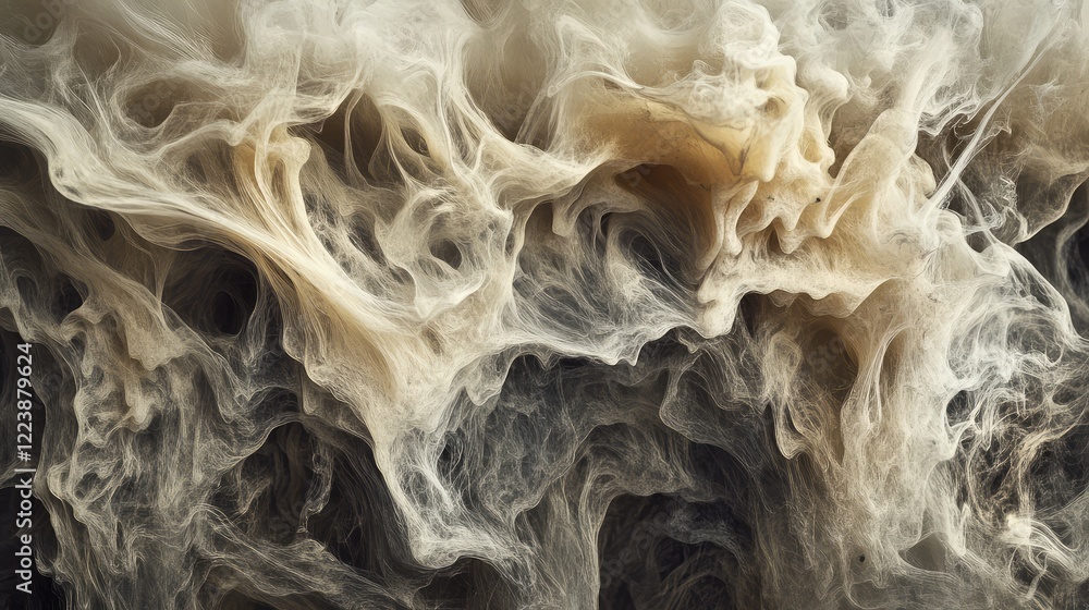 Poster beautiful smoke patterns in soft gray, merging and twisting in abstract forms against a blank backgr