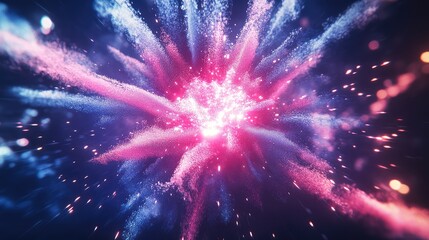 Bright multi-colored powder creating a circular explosion effect, resembling a firework display frozen in time, set against a gradient background.