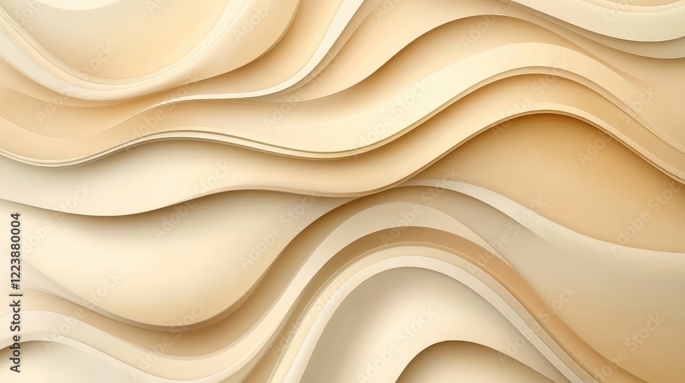 Poster gentle beige and cream waves with subtle gradients, creating a minimalist and harmonious abstract co