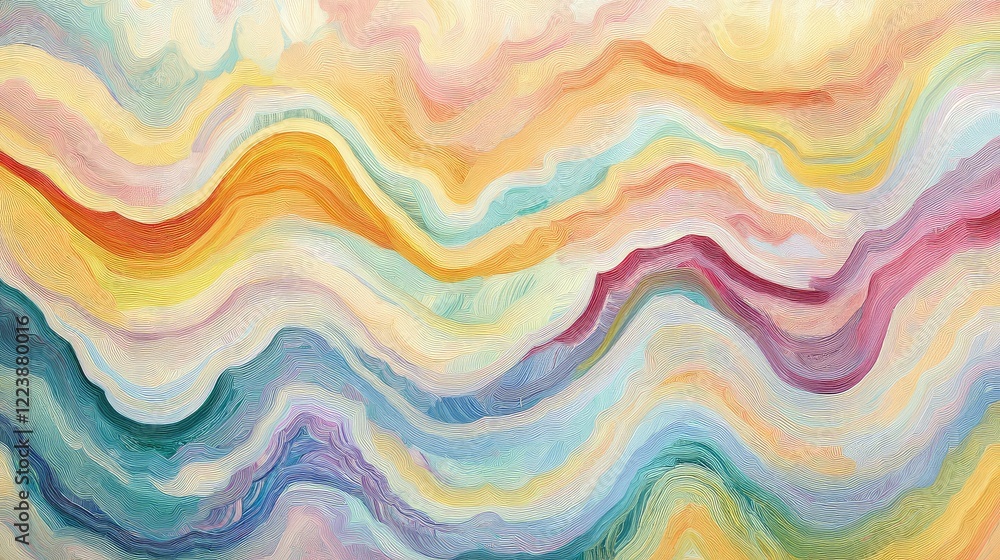 Poster fluid pastel waves blending seamlessly into one another, creating a dreamy and soft abstract effect.
