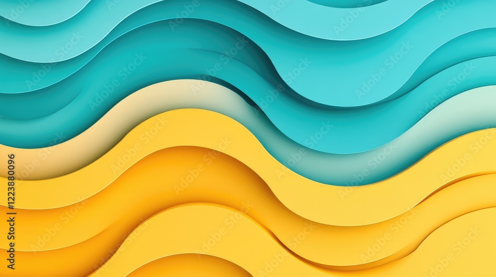 Poster glowing teal and yellow waves with sharp edges, creating a striking visual with a high-tech feel.