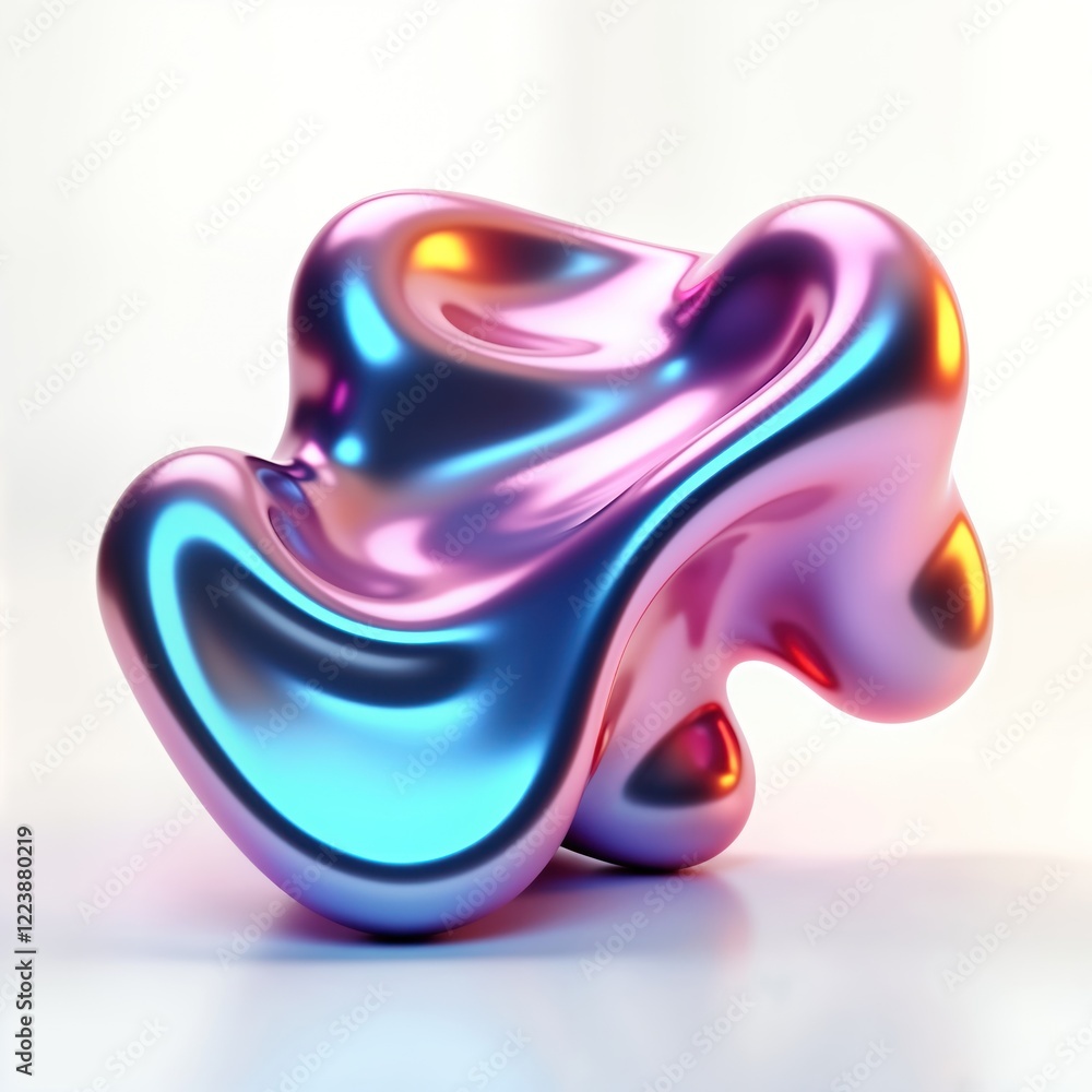 Poster abstract 3d form with liquid metallic shape. fluid, dynamic design. shiny, vibrant colors. neon irid