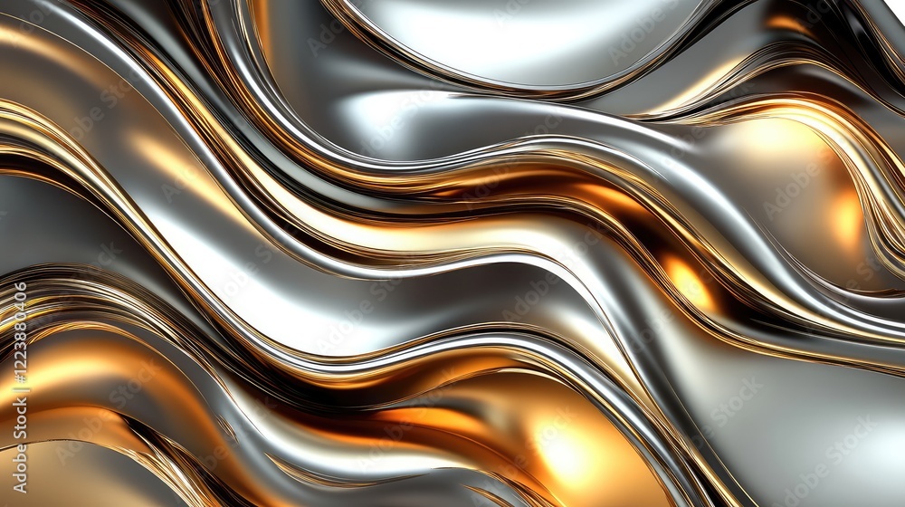 Aufkleber smooth metallic waves in shades of silver and gold, creating a luxurious and futuristic abstract des