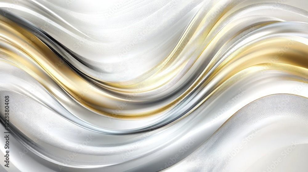 Poster smooth metallic waves in shades of silver and gold, creating a luxurious and futuristic abstract des