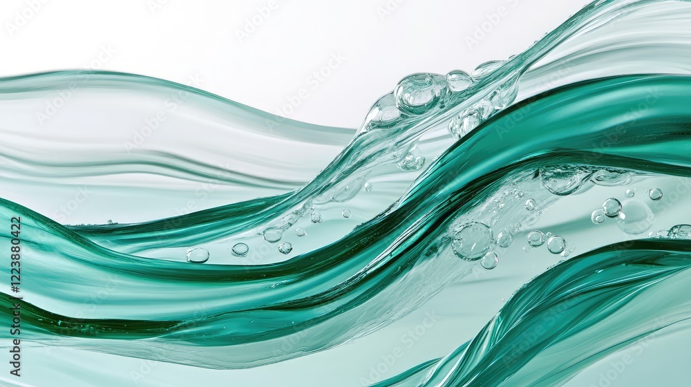 Poster smooth waves of emerald green and teal forming dynamic curves, creating an organic and fluid abstrac