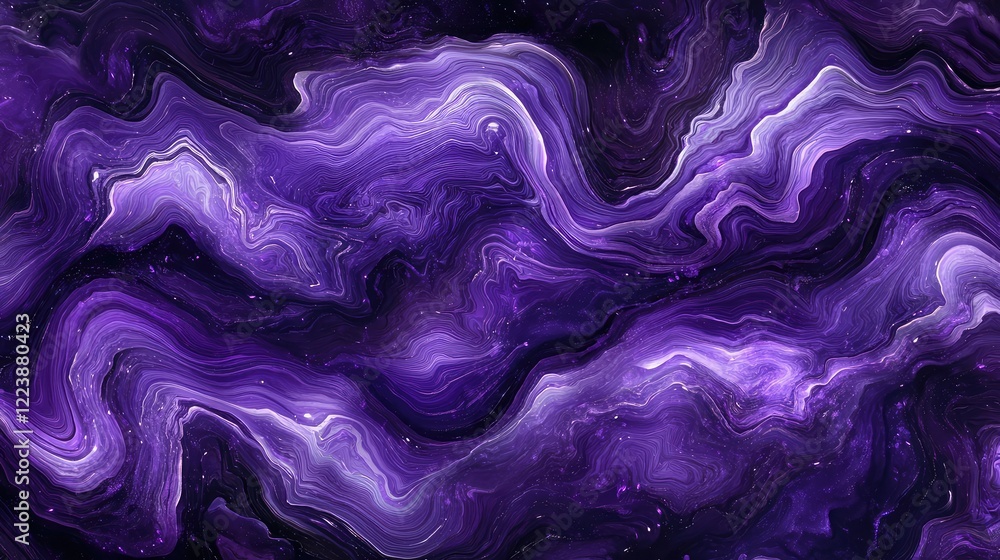 Poster smooth purple waves flowing dynamically against a black background, forming a mysterious and elegant
