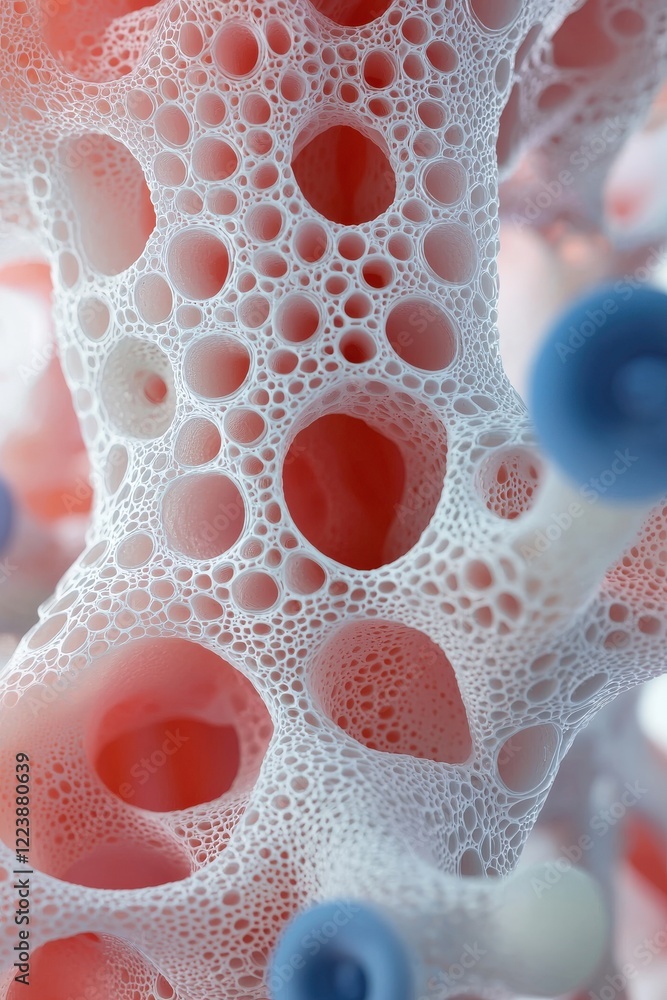 Poster a bioprinted tissue displayed under a microscope with detailed annotations.