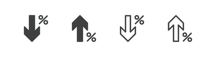 percentage icons, percent arrows icon set . with increase arrow up icon, decrease arrow down icon . profit and lose money vector icons