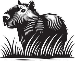Black Color Capybara Silhouette Vector Illustration design, Solid White Background