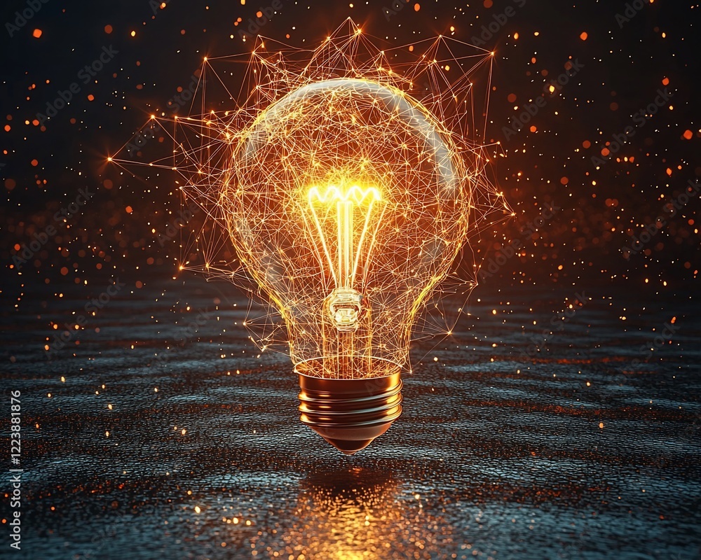Poster Glowing lightbulb with network connections.