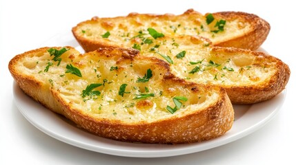 Crispy garlic bread with a golden crust, isolated on white,