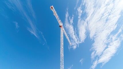 Obraz premium Construction crane against a blue sky with clouds