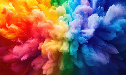 Fototapeta premium Vibrant Explosion of Colors Illustration Capturing Rainbow-Colored Smoke Burst, Ideal for Artistic Backgrounds and Creative Designs