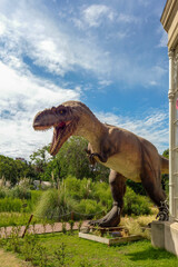 Dinosaur tyrannosaurus rex statue in the Bioparque, former Zoo, public park in Palermo, Buenos Aires