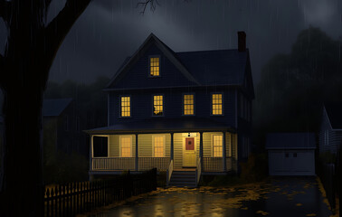 A warm old house surrounded by trees and natural elements.